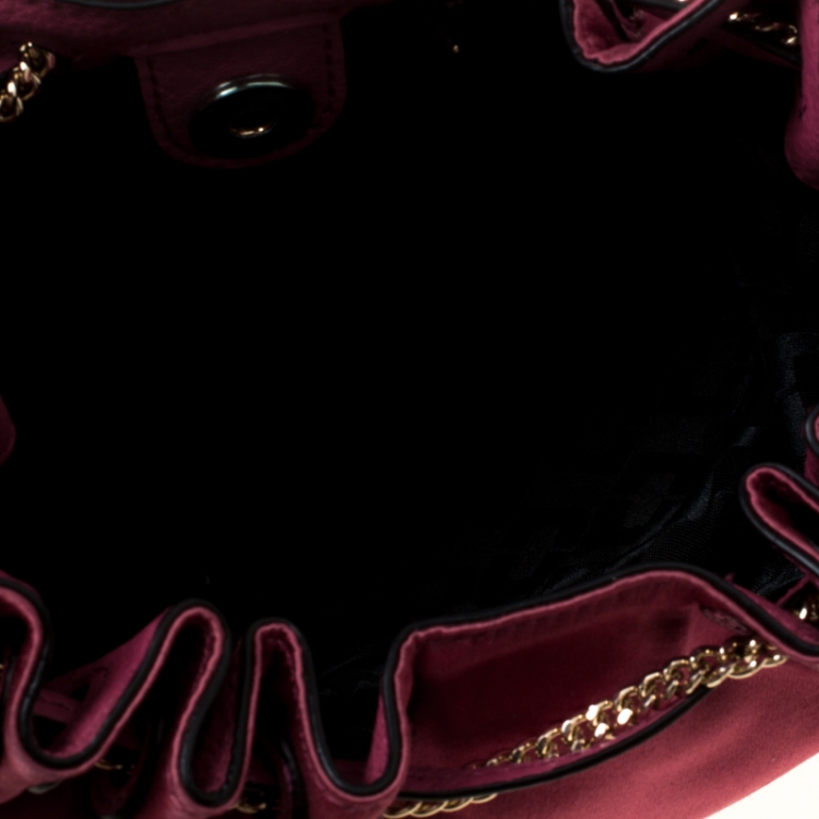 Pre Owned Diane Von Furstenberg Cerise Satin Mini Love Power Drawstring Bucket Bag
