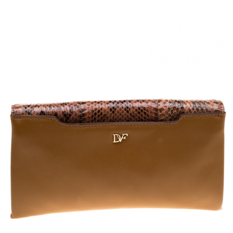 Pre Owned Diane Von Furstenberg Python and Leather 440 Envelope Clutch