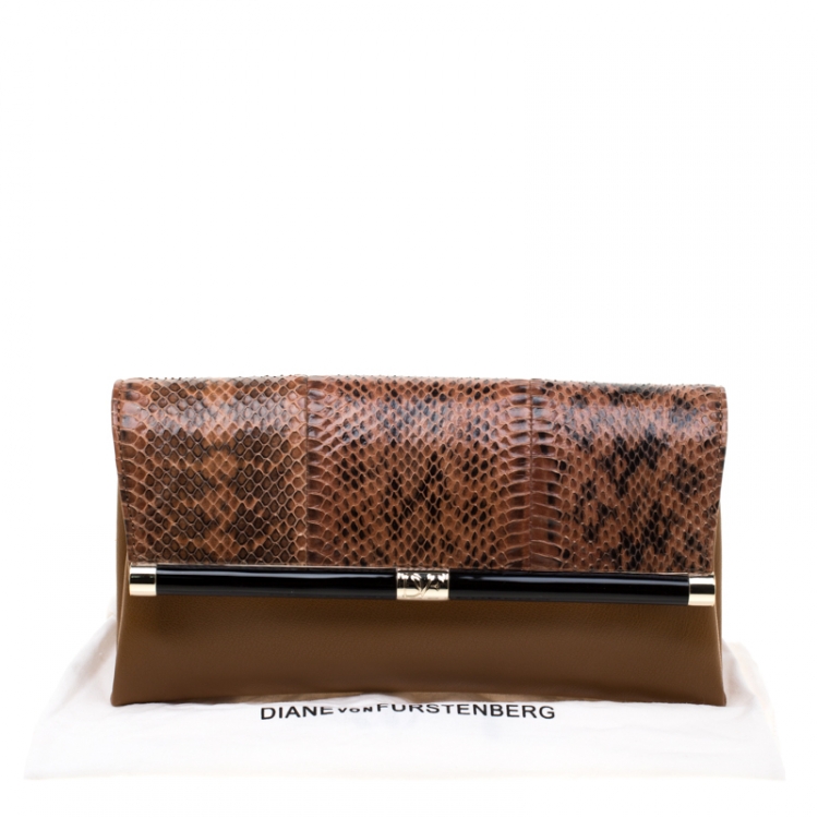 Pre Owned Diane Von Furstenberg Python and Leather 440 Envelope Clutch