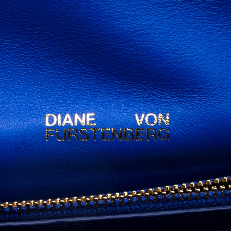 Pre Owned Diane Von Furstenberg Blue/Brown Leather Uptown Clutch