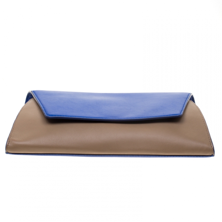 Pre Owned Diane Von Furstenberg Blue/Brown Leather Uptown Clutch