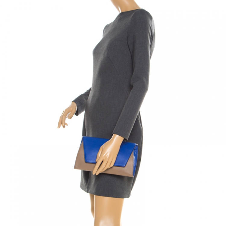 Pre Owned Diane Von Furstenberg Blue/Brown Leather Uptown Clutch