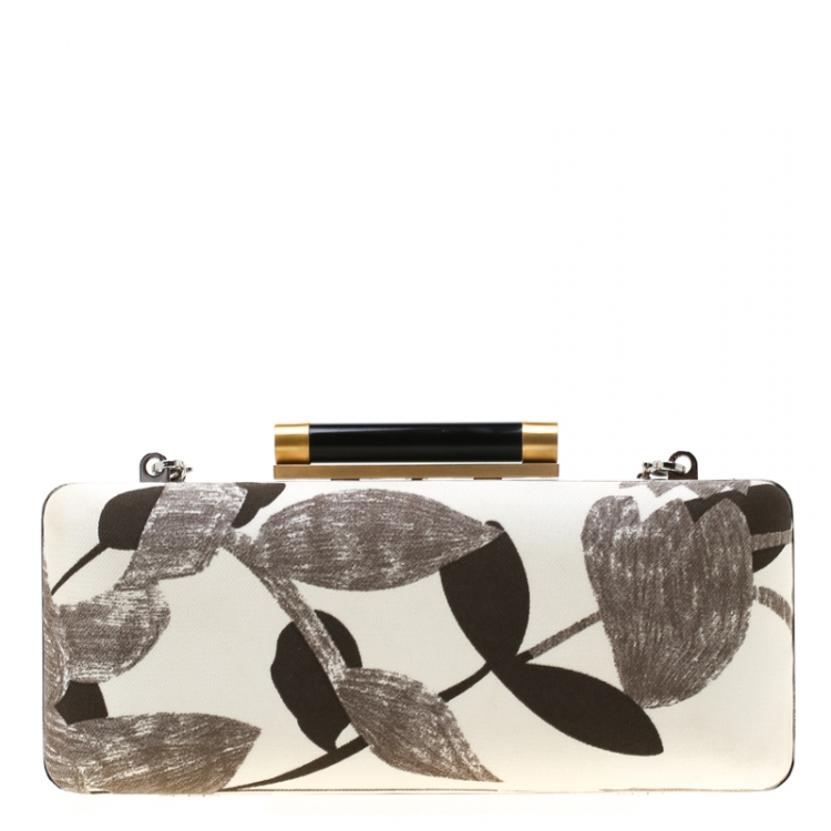Pre Owned Diane Von Furstenberg White/Brown Sequined Print Tonda Clutch 