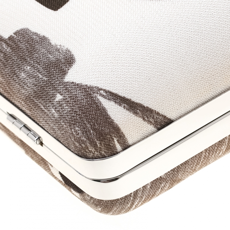 Pre Owned Diane Von Furstenberg White/Brown Sequined Print Tonda Clutch 