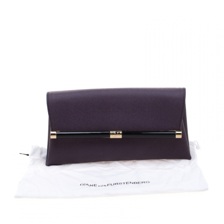 Pre Owned Diane Von Furstenberg Purple Leather 440 Envelope Clutch
