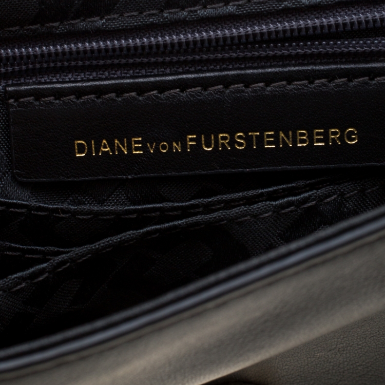 Pre Owned Diane Von Furstenberg Black Sequins Embellished Suede and Leather Soiree Chain Bag