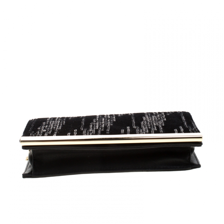 Pre Owned Diane Von Furstenberg Black Sequins Embellished Suede and Leather Soiree Chain Bag