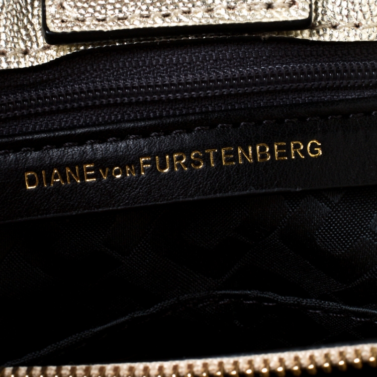 Pre Owned Diane Von Furstenberg Multicolor Tweed and Leather Secret Agent Tote             