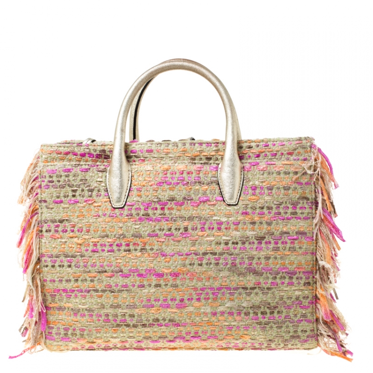Pre Owned Diane Von Furstenberg Multicolor Tweed and Leather Secret Agent Tote             