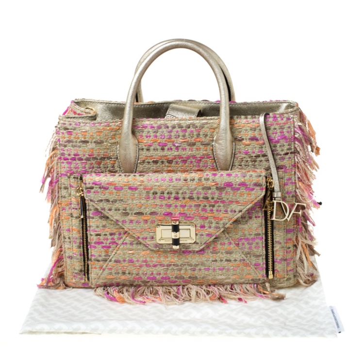 Pre Owned Diane Von Furstenberg Multicolor Tweed and Leather Secret Agent Tote             