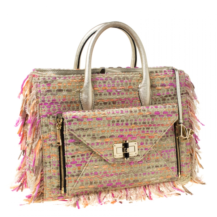 Pre Owned Diane Von Furstenberg Multicolor Tweed and Leather Secret Agent Tote             