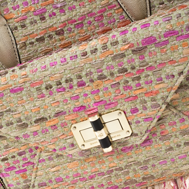 Pre Owned Diane Von Furstenberg Multicolor Tweed and Leather Secret Agent Tote             