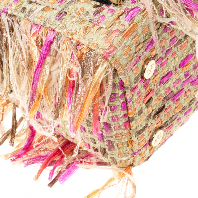 Pre Owned Diane Von Furstenberg Multicolor Tweed and Leather Secret Agent Tote             