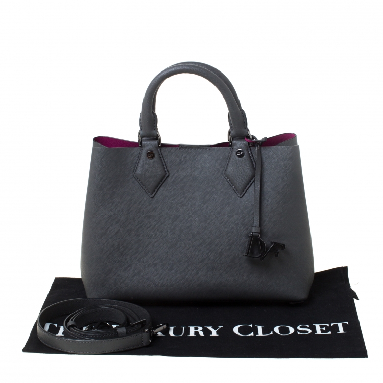 Pre Owned  Diane von Furstenberg Grey Leather Voyage Itsy Double Zip Tote