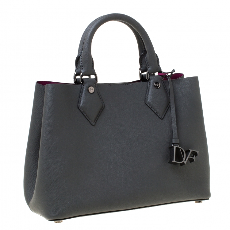Pre Owned  Diane von Furstenberg Grey Leather Voyage Itsy Double Zip Tote