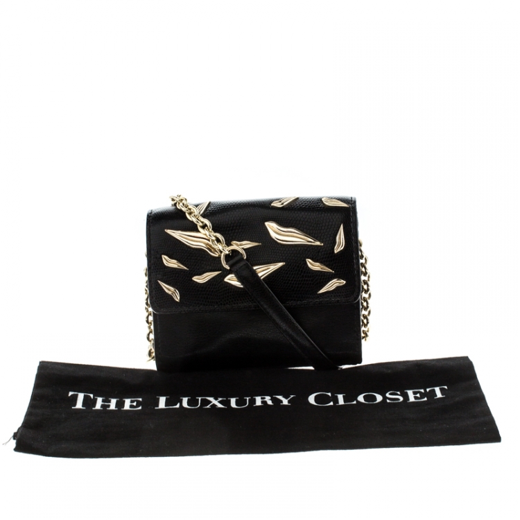 Pre Owned Diane Von Furstenberg Black Leather Mini Flirty Lips Crossbody Bag