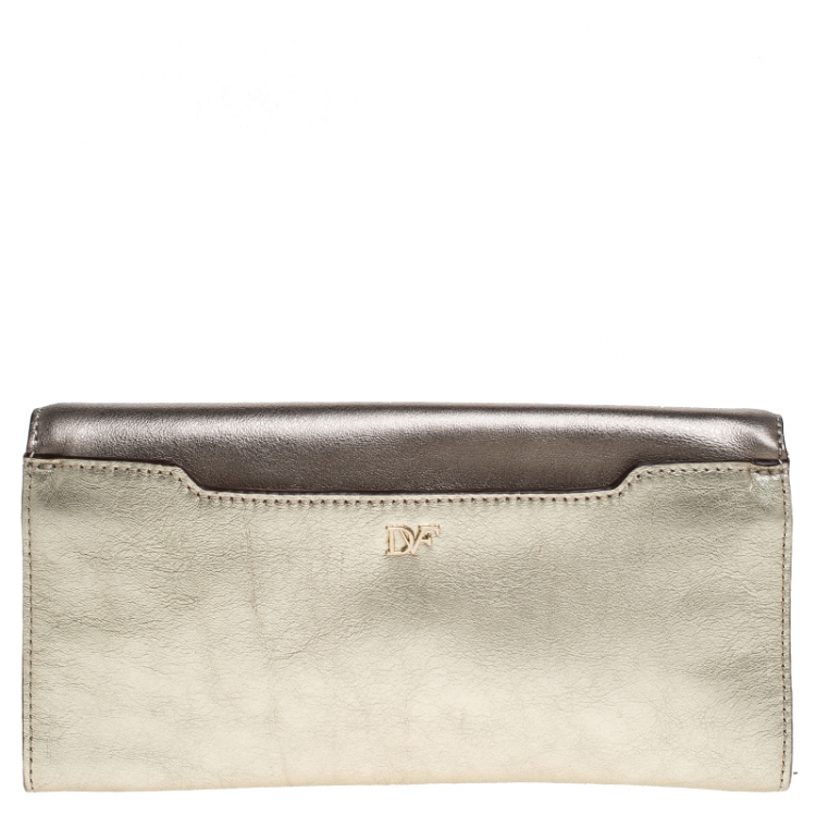 Pre Owned Diane Von Furstenberg Metallic Multicolor Leather Clutch