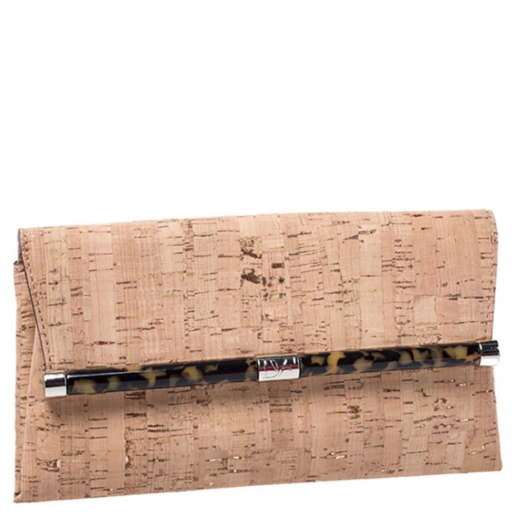 Pre Owned Diane Von Furstenberg Beige Cork Fabric Envelope Clutch