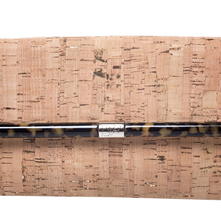 Pre Owned Diane Von Furstenberg Beige Cork Fabric Envelope Clutch