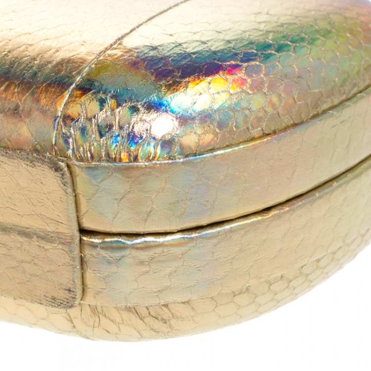 Pre Owned Diane von Furstenberg Gold Snakeskin Effect Leather Powerstone Minaudiere Clutch