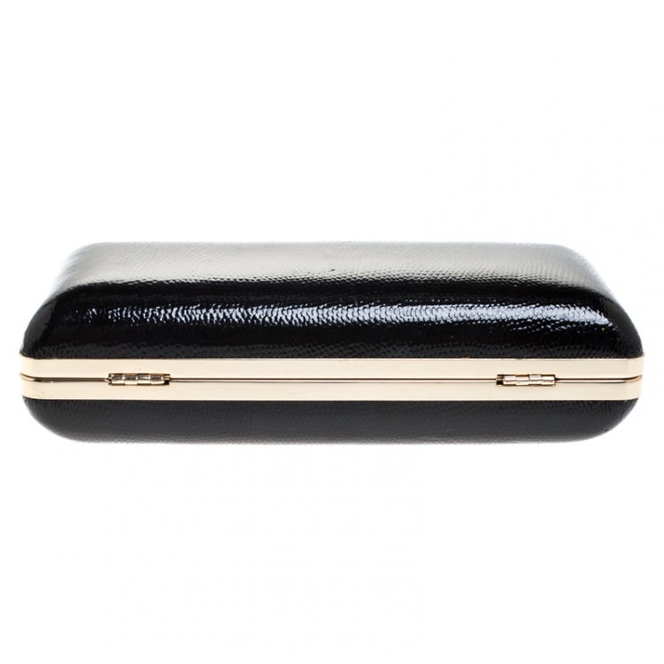 Pre Owned Diane von Fursterberg Black Lizard Embossed Leather Sutra Clutch