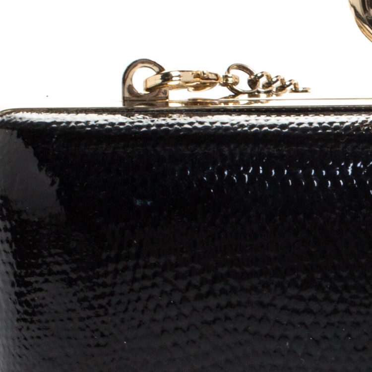 Pre Owned Diane von Fursterberg Black Lizard Embossed Leather Sutra Clutch