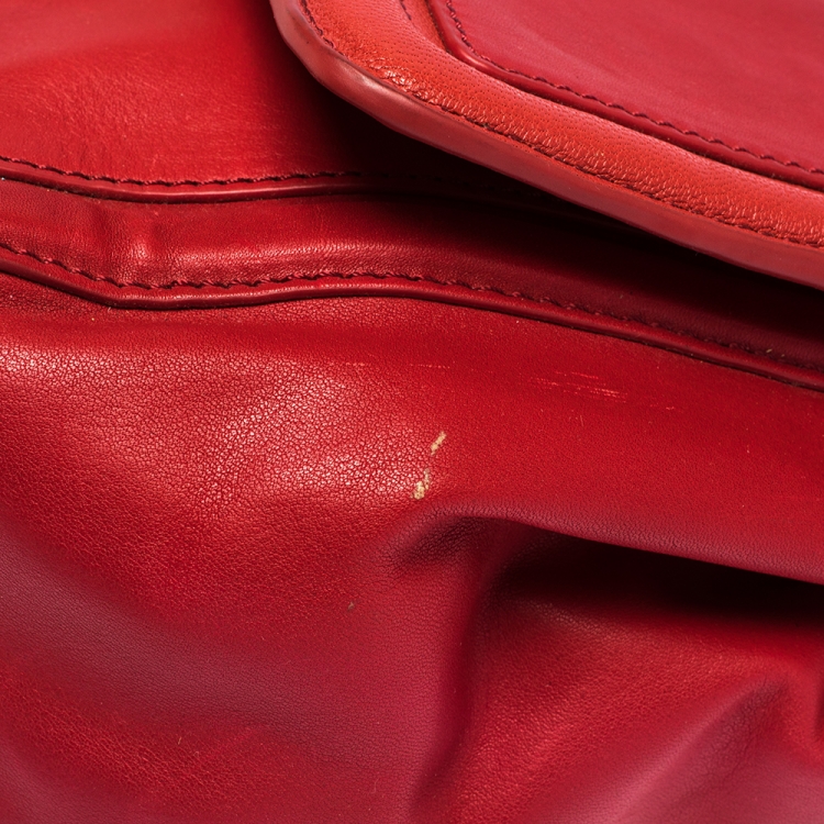 Pre Owned Diane Von Furstenberg Red Leather New Harper Satchel
