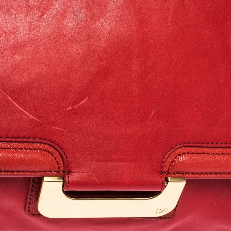 Pre Owned Diane Von Furstenberg Red Leather New Harper Satchel