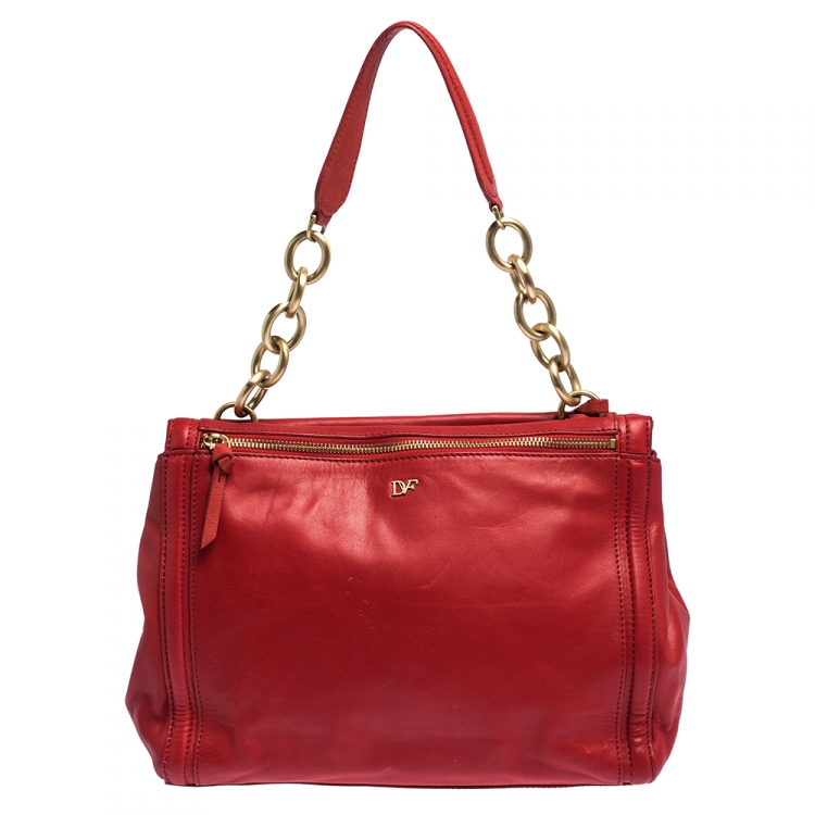 Pre Owned Diane Von Furstenberg Red Leather New Harper Satchel