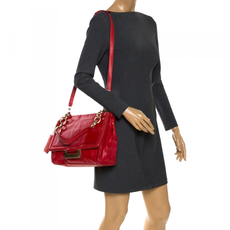 Pre Owned Diane Von Furstenberg Red Leather New Harper Satchel