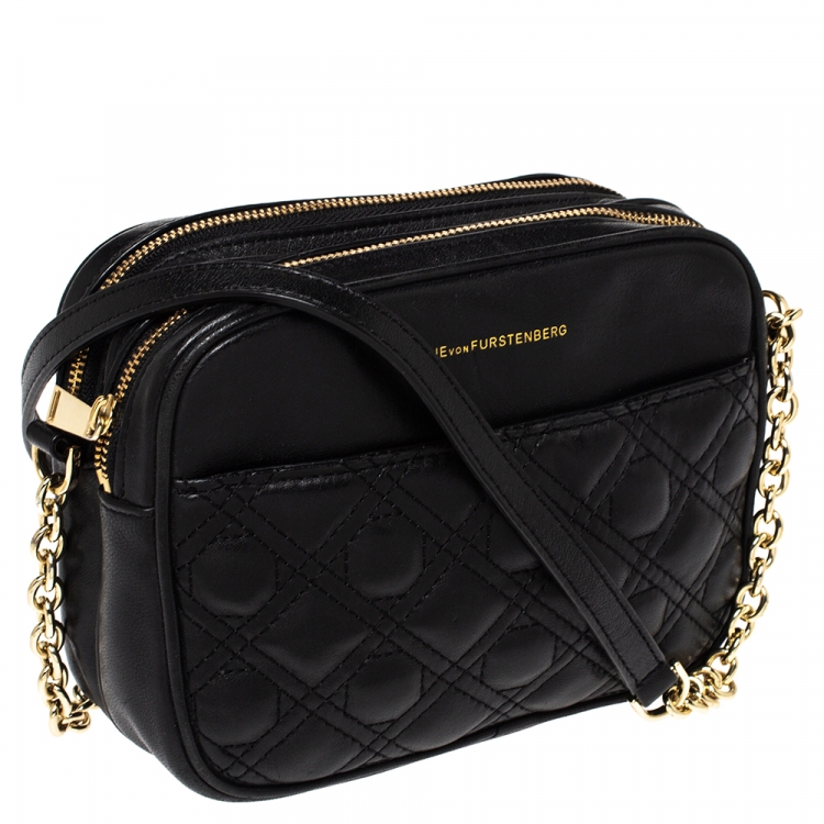 Pre Owned Diane Von Furstenberg Black Leather Crossbody Bag