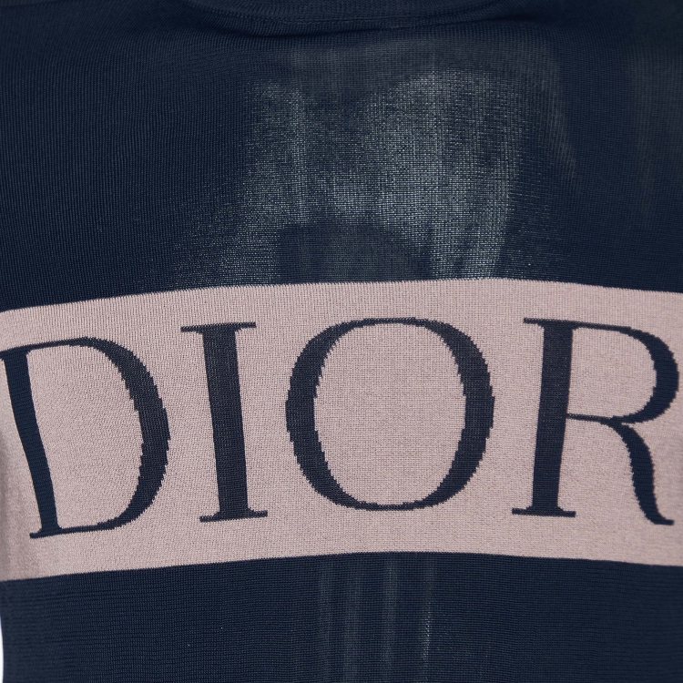 Pre Owned Dior Homme Navy Blue Logo Intrasia Knit Cashmere High Neck Sweater S