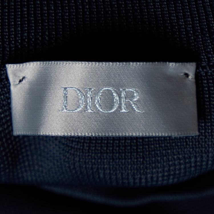Pre Owned Dior Homme Navy Blue Logo Intrasia Knit Cashmere High Neck Sweater S