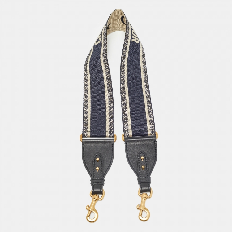 Pre Owned Dior Navy Blue/Beige Canvas and Leather Shoulder Bag Strap