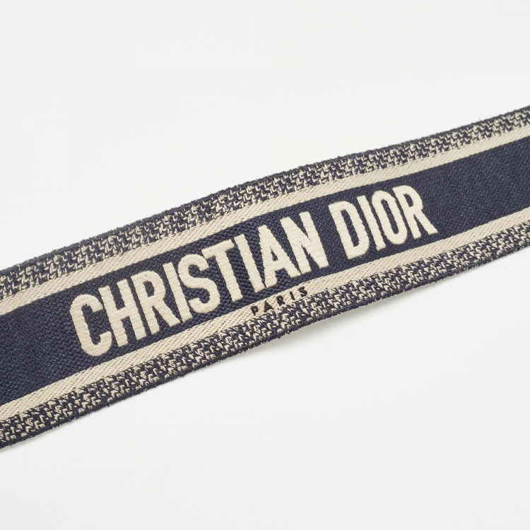 Pre Owned Dior Navy Blue/Beige Canvas and Leather Shoulder Bag Strap