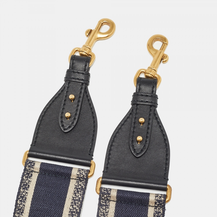 Pre Owned Dior Navy Blue/Beige Canvas and Leather Shoulder Bag Strap