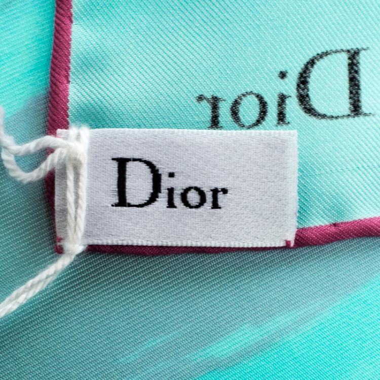 Pre Owned Dior Sky Blue Tulip Print Silk Square Scarf