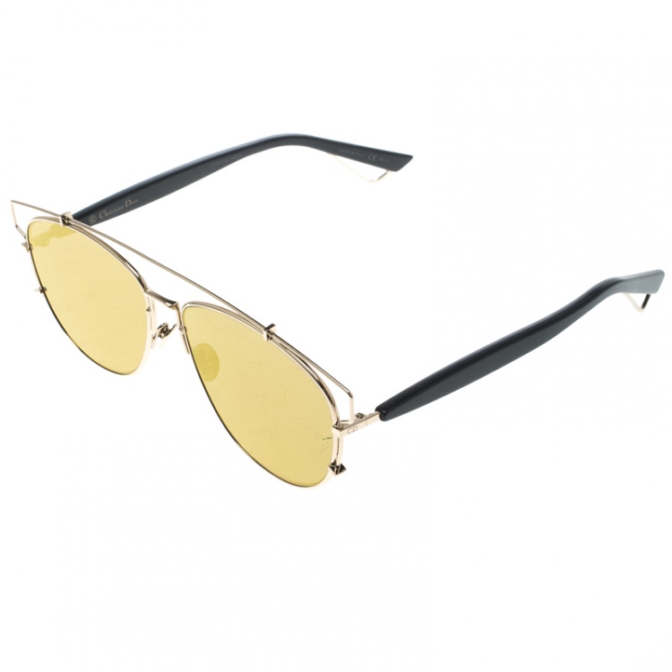 Pre Owned Dior Gold/Brown RHL 38 Technologic Aviator Sunglasses