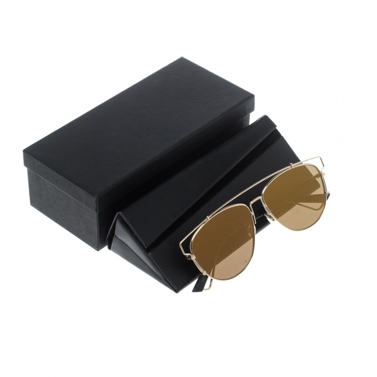 Pre Owned Dior Gold/Brown RHL 38 Technologic Aviator Sunglasses