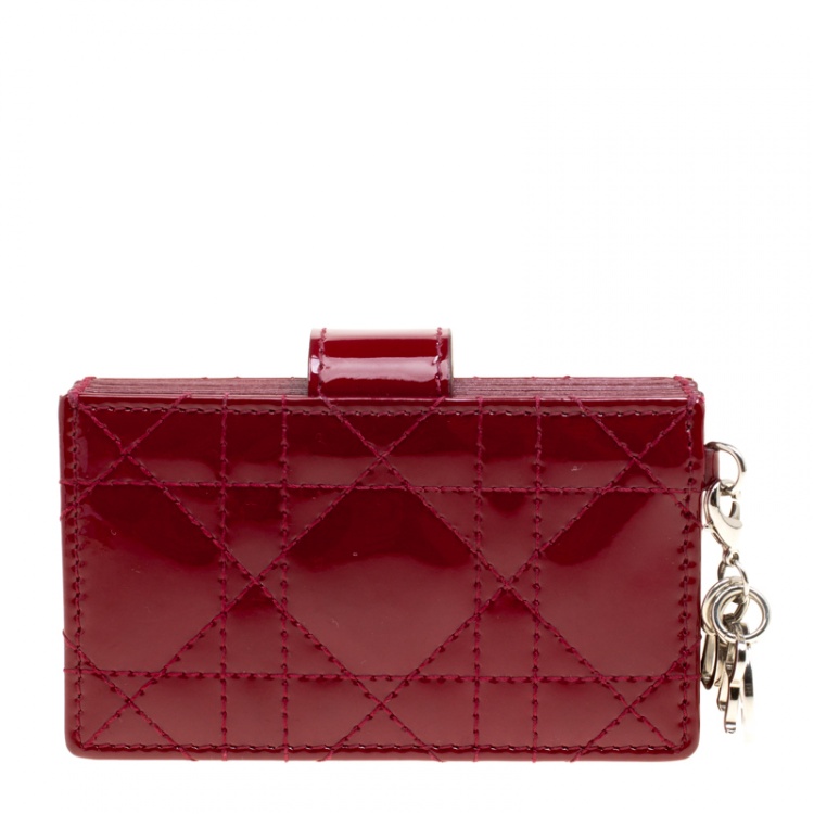 Pre Owned Dior Maroon Cannage Patent Leather Gusset Card Holder