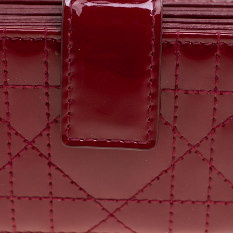 Pre Owned Dior Maroon Cannage Patent Leather Gusset Card Holder