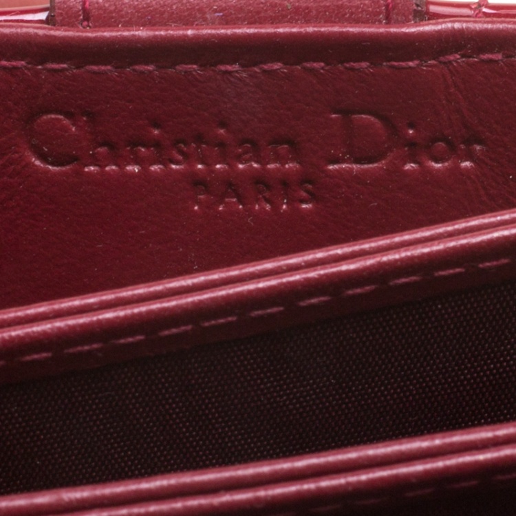 Pre Owned Dior Maroon Cannage Patent Leather Gusset Card Holder