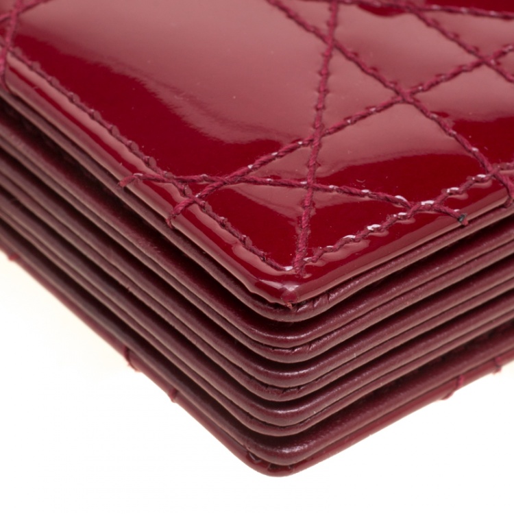 Pre Owned Dior Maroon Cannage Patent Leather Gusset Card Holder