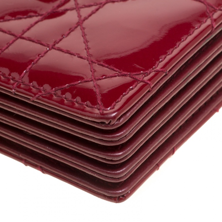 Pre Owned Dior Maroon Cannage Patent Leather Gusset Card Holder