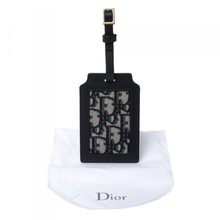 Pre Owned Dior Black Oblique Leather and Canvas Luggage Tag