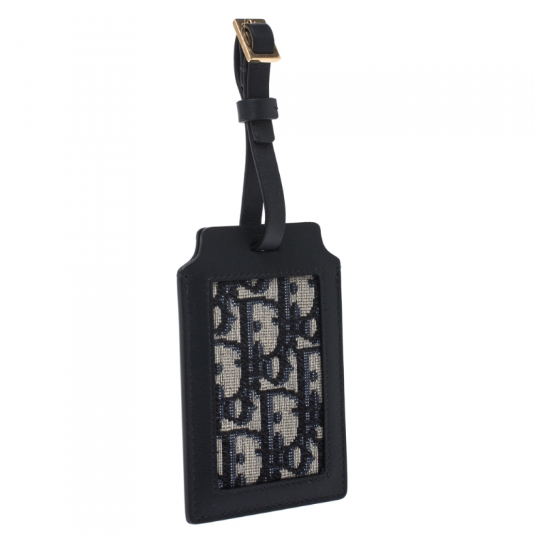 Pre Owned Dior Black Oblique Leather and Canvas Luggage Tag