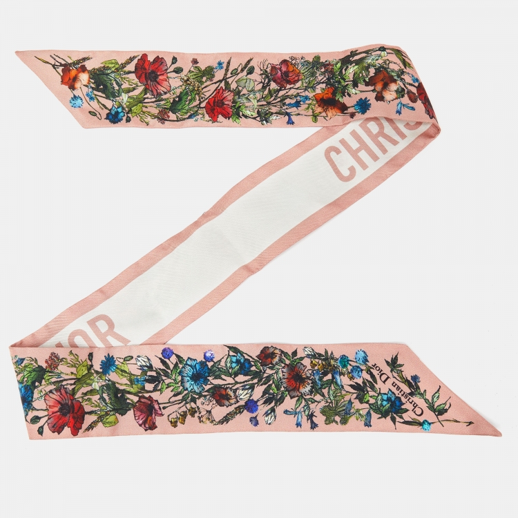 Pre Owned Christian Dior Pink D-Millefiori Mitzah Printed Silk Bandeau Scarf