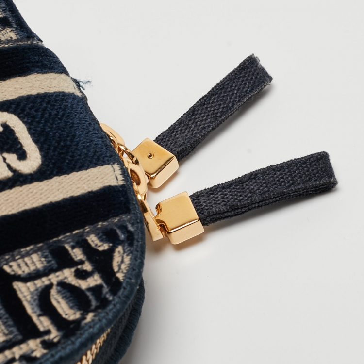 Pre Owned Dior Navy Blue/White Oblique Velvet Cosmetic Pouch