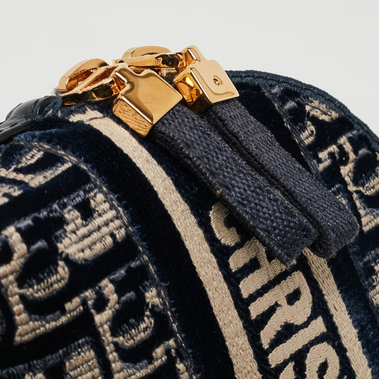 Pre Owned Dior Navy Blue/White Oblique Velvet Cosmetic Pouch