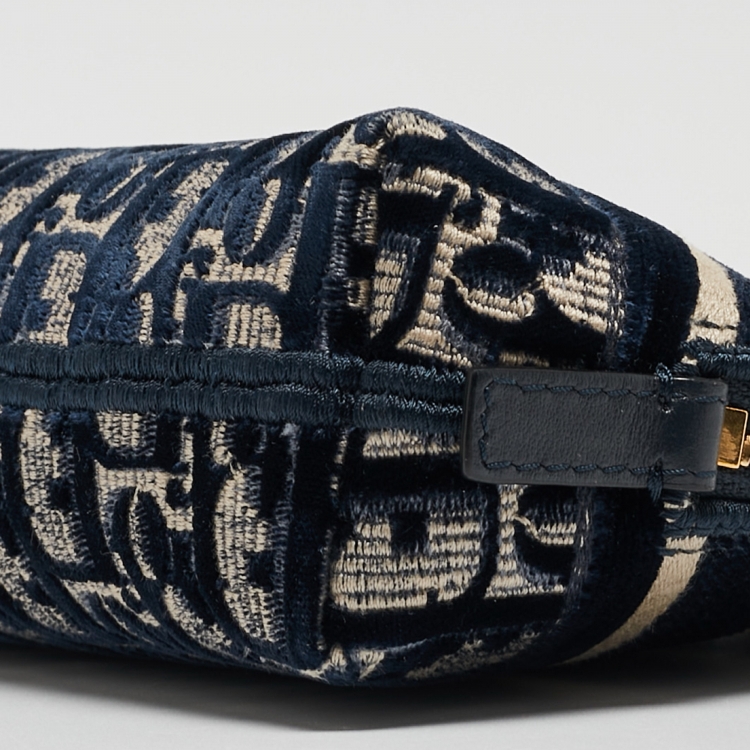 Pre Owned Dior Navy Blue/White Oblique Velvet Cosmetic Pouch